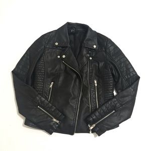Forever 21 Leather Jacket Black Biker Zip
